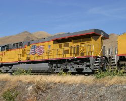 And this is the reason I stopped to catch it - UP 5698, one of the AC4500CW, GE Tier II-compliant "GEVO" units.