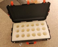 The insides of the case, showing the 18 cells