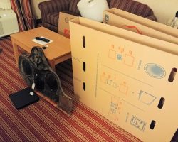 Meanwhile, back in the hotel, I've got an hour to fit these parts into these boxes in a way that will survive FedEx and make it back to Colorado