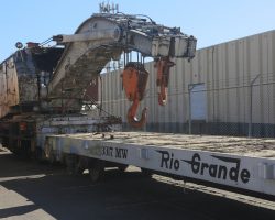 A look at the business end of the crane before the crew went to work securing the hooks with some nylon strapping.