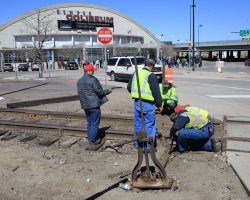 The first step in the process is to get the switch into the Forney Museum's trackage to actually line and lock.