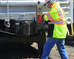 Hanging the FRED and getting ready to do a brake test just before departure.