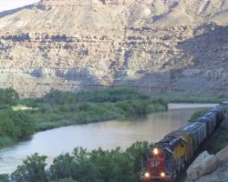 In the early morning hours, light doesn't quite reach the bottom of the Gunnison River canyon north of Bridgeport.