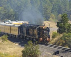 I was only able to follow it as far as Palmer Lake, as I had real work to do back at the office. Seen here approaching through the S-curve just south of Palmer, the train is still making very good time.