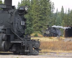 Cutting off the helper power, 463 and 497 are wyed and prepared for the trip back down to Chama.