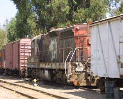 One of the pieces of shut down motive power stored at Schellville on the NWP. Hopefully this one won't meet the fate of at least several others, as evidenced by the pile of locomotive truck frames just out of view, but with the exhause stacks not capped I wouldn't place any bets.