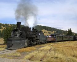 The westbound train preparing to stop in Cumbres