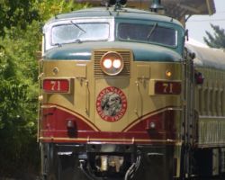 After a quick run-around, NVR 71 prepares to depart St. Helena with the afternoon Napa Valley Wine Train.