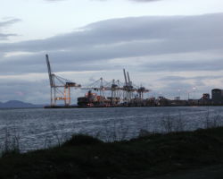 The Roberts Bank (Deltaport) facility at sunset