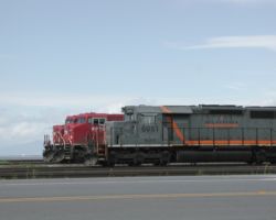 Two of the GFCX lease units drag an intermodal to the port