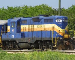 575 sits on one end of the Seminole Gulf's passenger/dinner train.