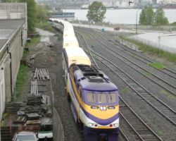 Accelerating westbound, this West Coast Express is wasting no time