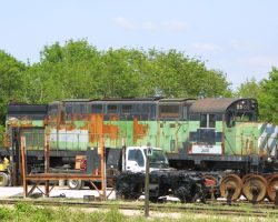 Perhaps the newest stationary parts source, an ex-BN Alco from the Bay Colony (BCLR 2501).