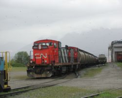 Pushing those grain cars back into the terminal tracks