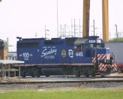 FEC 445 is assembling yet another northbound intermodal train at Hialea Gardens, FL, on 5-May-2002. Railfans beware - the FEC does not tolerate trespassers at all.