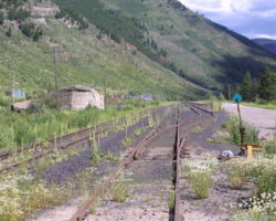 And from the other end of the yard, looking back north from the grade crossing in town.