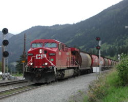 An empty grainer stopping for a crew change in Boston Bar