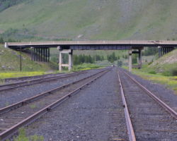 Looking north (railroad west) down the small yard at Pando.