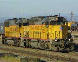 Over on the northwest side of the yard, UP 3100 and UP 2161 do a little switching work in the late evening hours.