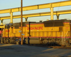 After getting skunked on seeing trains on Donner, it was nice to return to this oddity at Roseville - one of the flared-radiator SD70Ms. Five of these were produced by EMD to test a new system for improving emissions to meet 2002 EPA regulations.