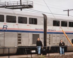 A little sidetracked getting to Alaska - first a quick trip back home, seen here getting of the eastbound California Zephyr at Galesburg, IL, on 17-May-2002.
