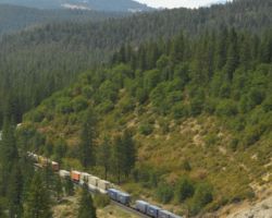 UP 3071 east heading for Portola along the Middle Fork of the Feather River, near Cromburg, CA.