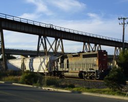 SSW works out to the port facility at Benecia, CA, under the impressive steel trestle of UP's Martinez Sub. Just a mile or so back is SP's famous Suisun Bridge.