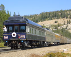 Final frame - a bit of private varnish on a rapidly-eastbound Amtrak #6, seen here climbing those last few miles at Soda Springs.