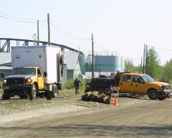 A work crew on the main line in downtown Nenana, AK