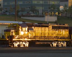 Land of the midnight sun, indeed - 3009 and the Whittier passenger train sit on the depot track at nearly midnight on 25-May.