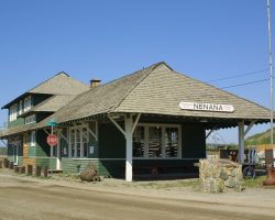 This is the Nenana ARR depot, currently being repaired from a drunk that drove his truck through the front of the building (see the large area of new wood siding?)