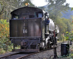 With the day's work done, Crossett Western #10 returns to the shops at Chelatchie.