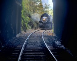We took a couple carefully planned sequences inside the tunnel. One of the great things about a charter is being able to pull off things like a "head on in a tunnel" shot safely.