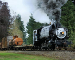 Having put the photo train together, the crew does a couple run-bys for us in town