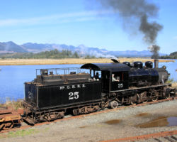 Rolling along Nehalem Bay on the Wheeler siding track.