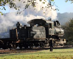 As Polson #2 approaches Wheeler, a young railfan races the train on his bike.
