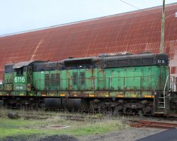 Most of the remaining POTB motors are stored down at the former blimp hangers south of Tillamook. Here's POTB 6116, former C&S SD9 #833.