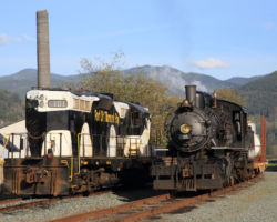 Steam and diesel meet at the end of the day in Garibaldi.