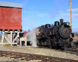 Back in McEwan, we need to take water. The tank apparently came from the Oregon Lumber Company logging line at Bates, OR.