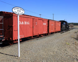 An old style railroad crossing sign at the McEwan depot.  The track goes another couple hundred yards to the east.  I'm not going to ask where they interchange the D&RG cars.