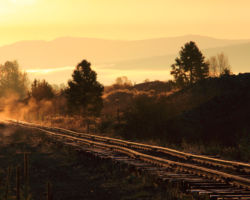 Golden light hits the track on a frosty fall morning