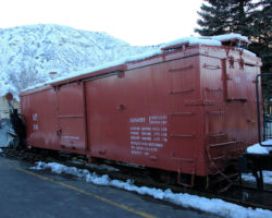 Back in Durango, D&S diesel #1 is pushing around "SP 36" - which is really a D&RGW boxcar repainted to match SP 18 - and flanger OF.