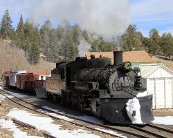 Coming in to Sublette proper, there again isn't much snow on the ground. Fortunately the water plug seems to work, so we top off the tender.