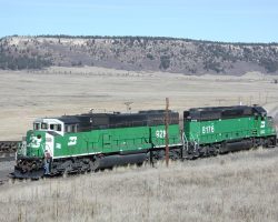 SD60M and SD40-2 pushers taking the house track at Palmer Lake