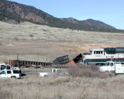 BNSF9808 creeps through with a loaded southbound coal train