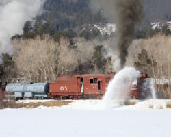 Just past the first crossing, OY finds a little snow to toss around