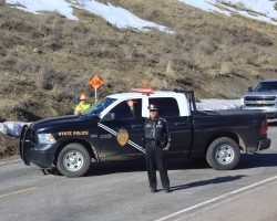 One of our New Mexico officers, waving goodbye to the charter as we move over the border into Colorado.