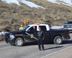 One of our New Mexico officers, waving goodbye to the charter as we move over the border into Colorado.
