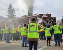 Maybe a quarter of the photographers standing around at Coxo while the rotary and locomotives are watered on the crossing.  We all look dead sexy in hi-viz.