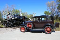 The Model A posing at the crossing.